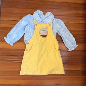 Little English Yellow Pinafore with Blue Gingham Top